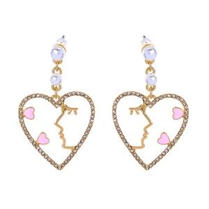 Goldtone Pink Heart Face Drop Earrings